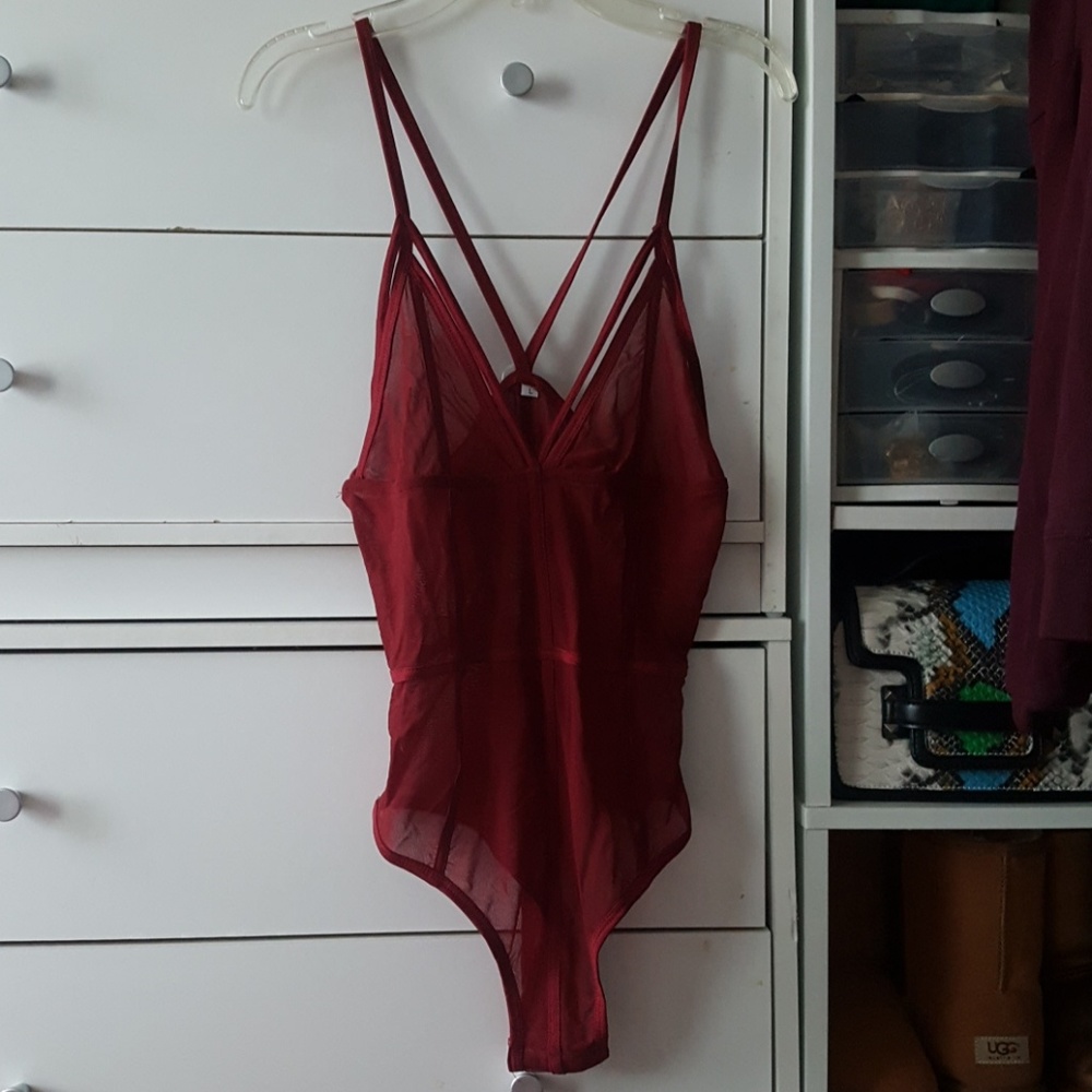Burgundy mesh body suit never worn